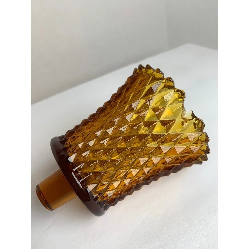 Vintage Amber Glass Diamond Point Hobnail Peg Candle‎ Cup Votive Holder
